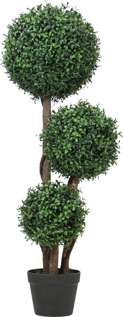 HOMCOM Bola de buxo artificial três bolas planta artificial, planta artificial com tronco de madeira em vaso, 30 x 30 x 100 cm, Verde | Aosom Portugal