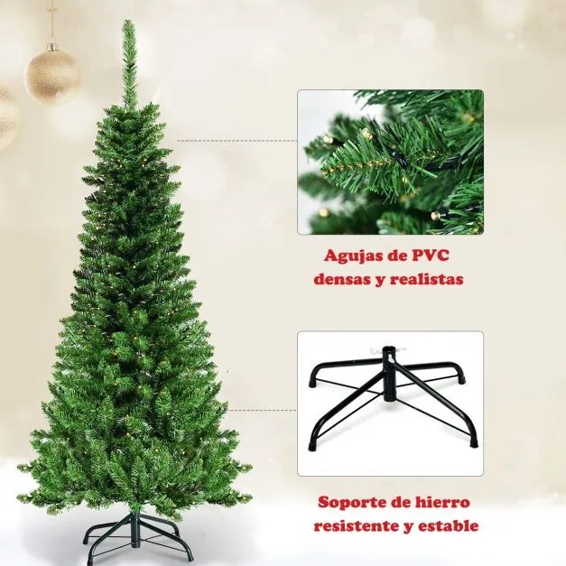 Árvore de Natal com neve de 1,35 m, 226 ramos, base metálica sólida e luzes LED Verde
