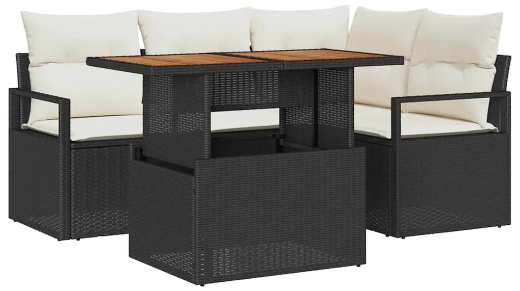 Conjunto de Sofá de Jardim com 5 Peças e Almofadas em Rattan Sintético