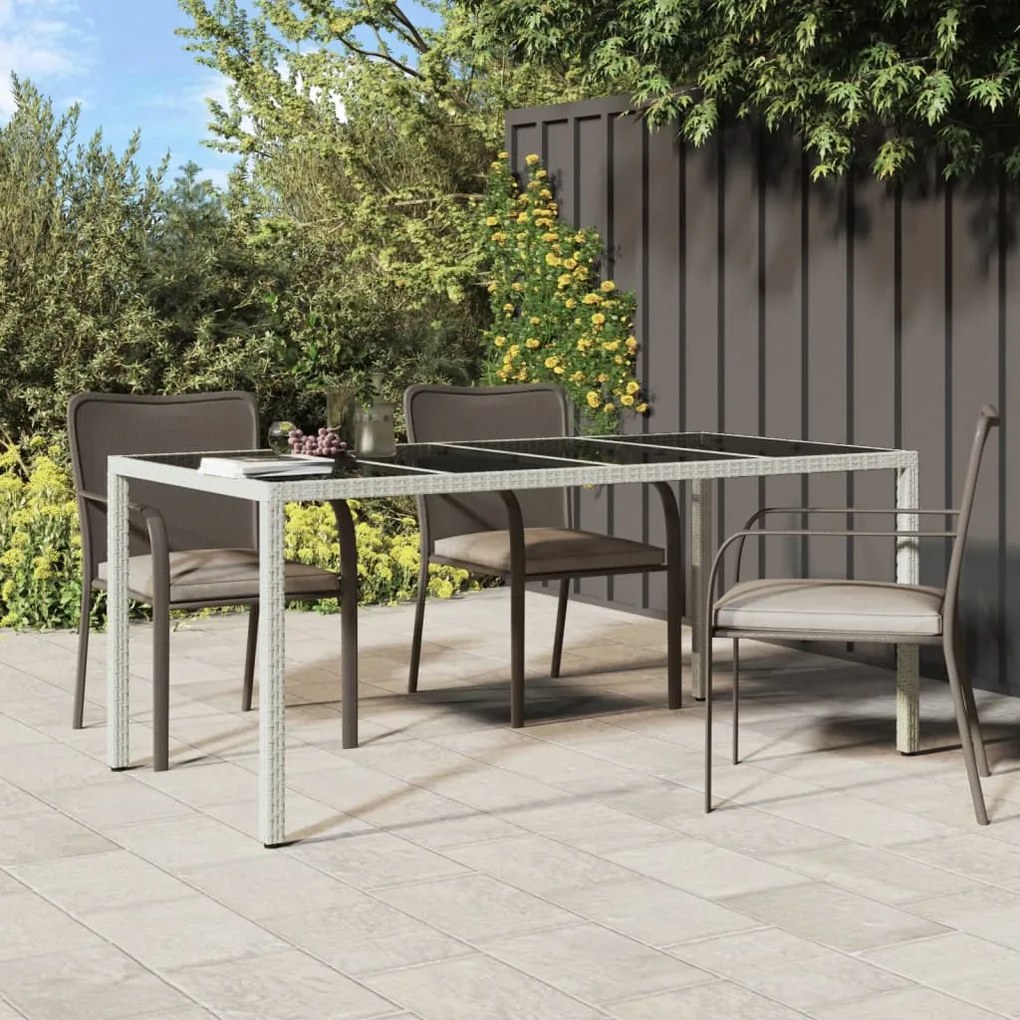 316716 vidaXL Mesa de jardim 190x90x75 cm vidro temperado e vime PE branco