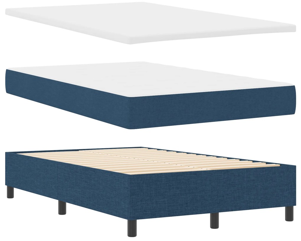 Cama Box com Colchão & Banco Azul 120x190 cm Tecido