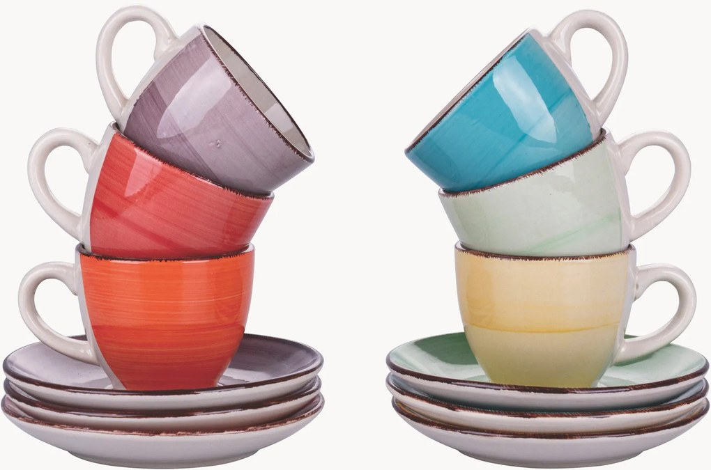 Chávenas de café expresso pintadas à mão com pires Baita, conjunto de 6