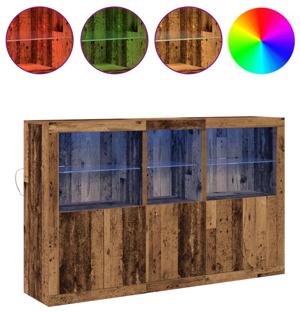 Buffet Lateral com Luzes LED Madeira Antiga 162x37x100 cm Madeira Recu