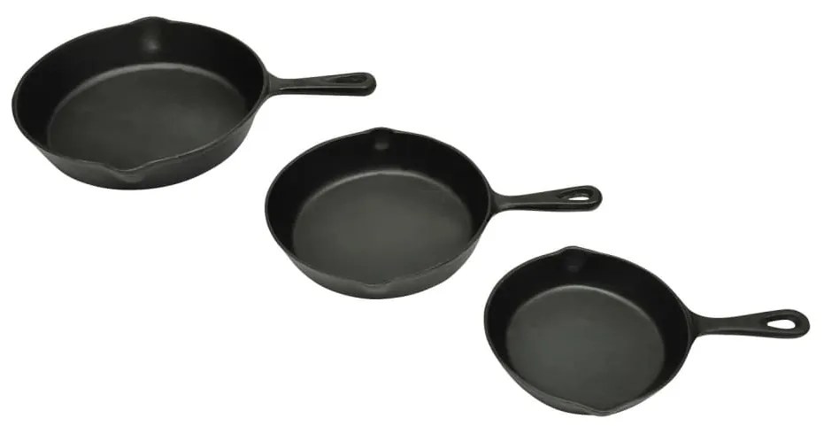 Frigideira de ferro fundido conjunto de 3 peças