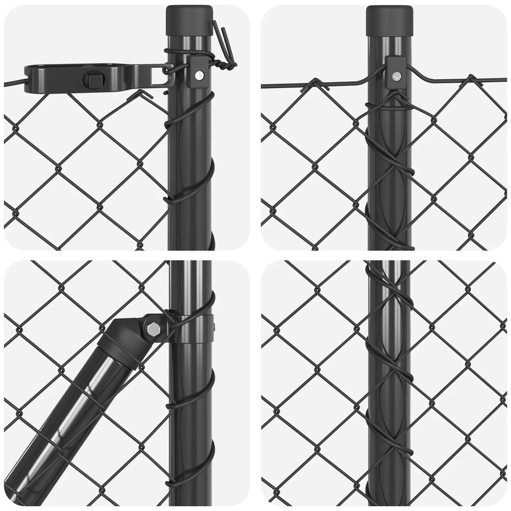 Cerca de Cadeia com 7 Postes Flangeados 0.6x10 m Aço Galvanizado