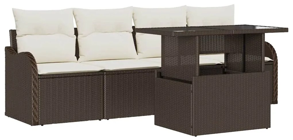 Conjunto de Sofá de Jardim de 5 Peças com Almofadas Castanho Rattan Po