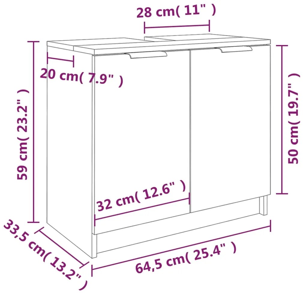 Armário casa de banho 64,5x33,5x59 cm madeira sonoma cinza