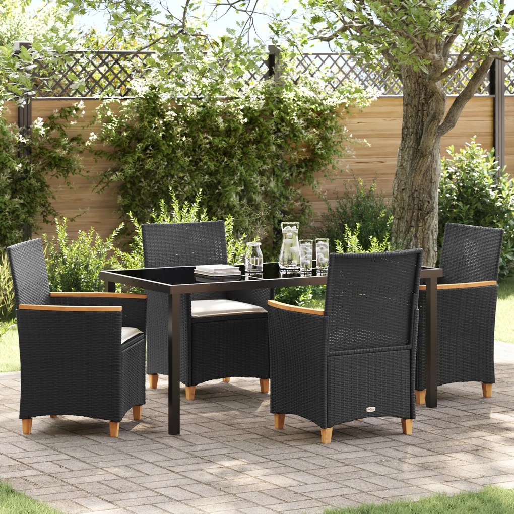 vidaXL Conjunto de Jantar de Jardim com Almofadas Pretas em Vime PE