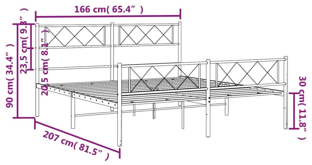 Estrutura de cama com cabeceira e pés 160x200 cm metal branco