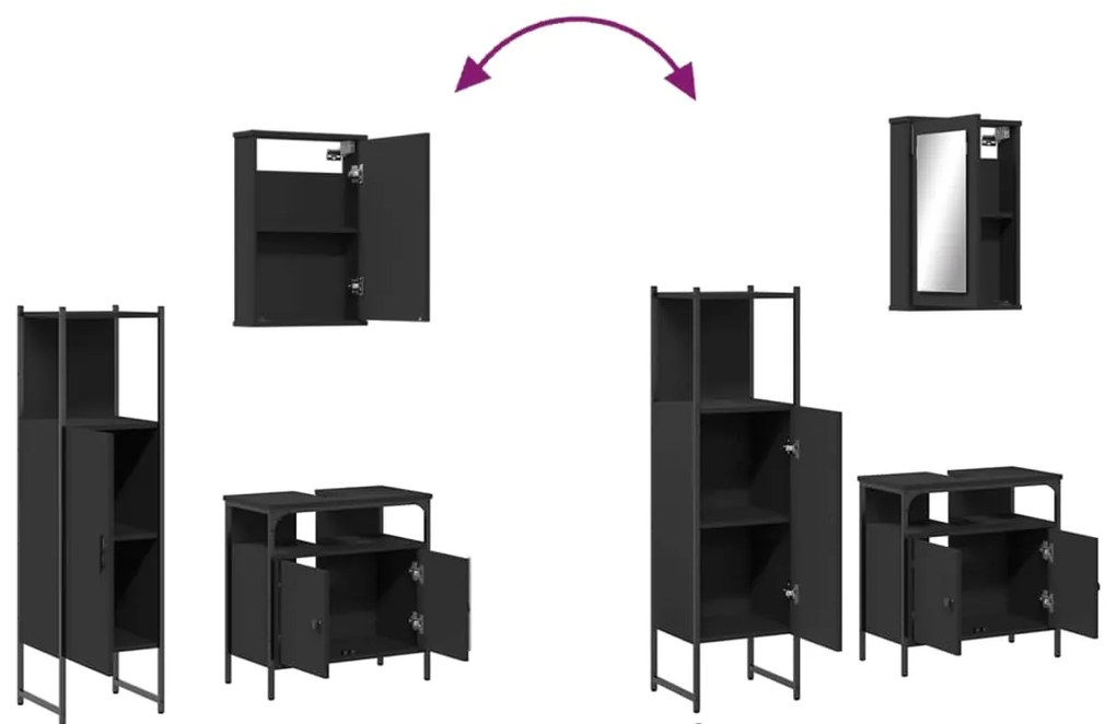 3 pcs conjunto móveis casa de banho derivados de madeira preto