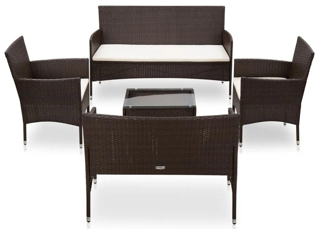 5 pcs conjunto lounge jardim c/ almofadões vime PE castanho