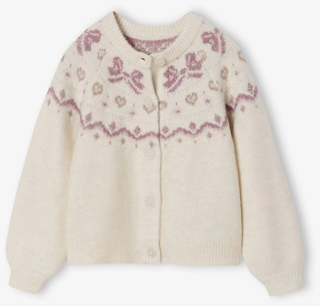 Casaco de malha de Natal com motivos jacquard e detalhes brilhantes, para menina cru