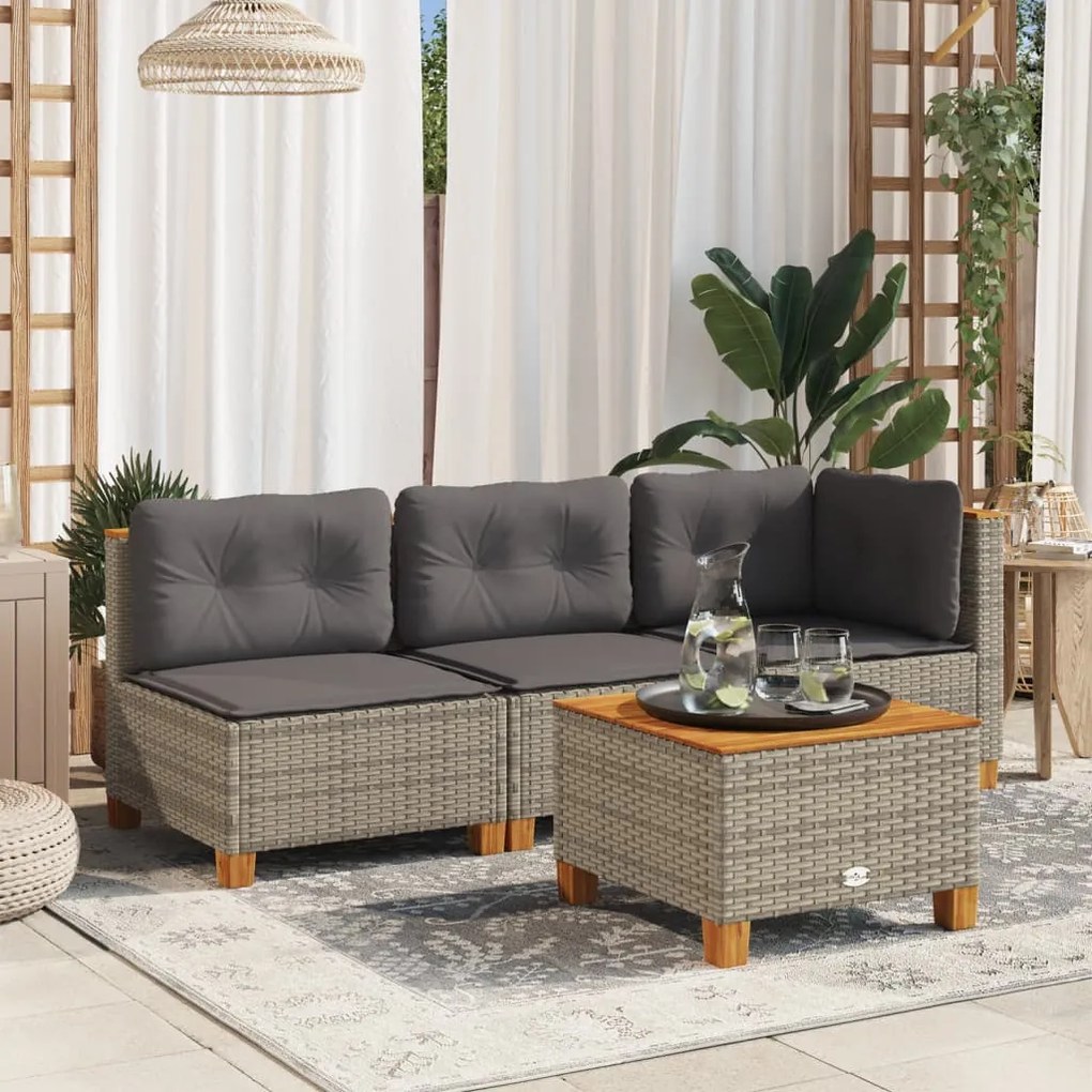 vidaXL Mesa de jardim 55x55x36 cm vime PE e madeira de acácia cinzento