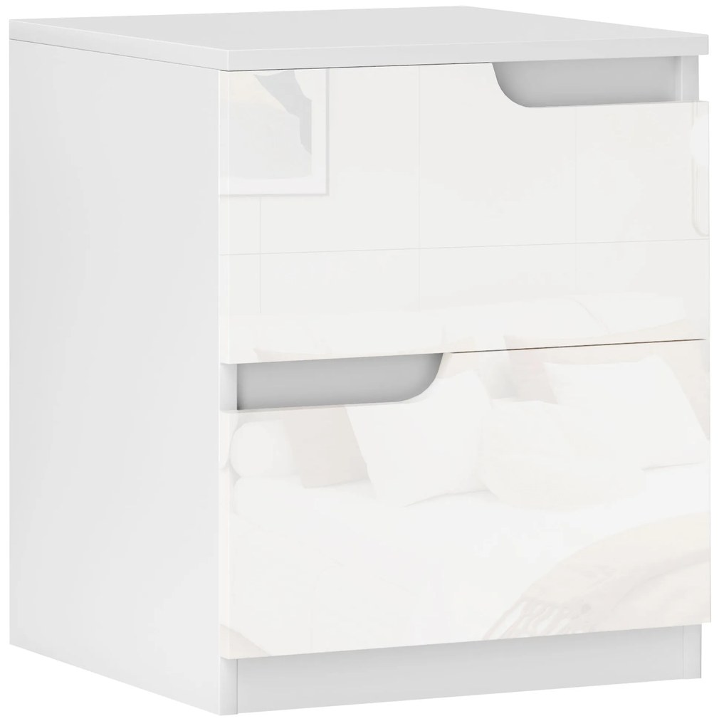 HOMCOM Mesa de Cabeceira Moderna Mesa de Cabeceira com Gavetas Mesa Auxiliar para Dormitório Sala de Estar 40x40x48 cm Branco