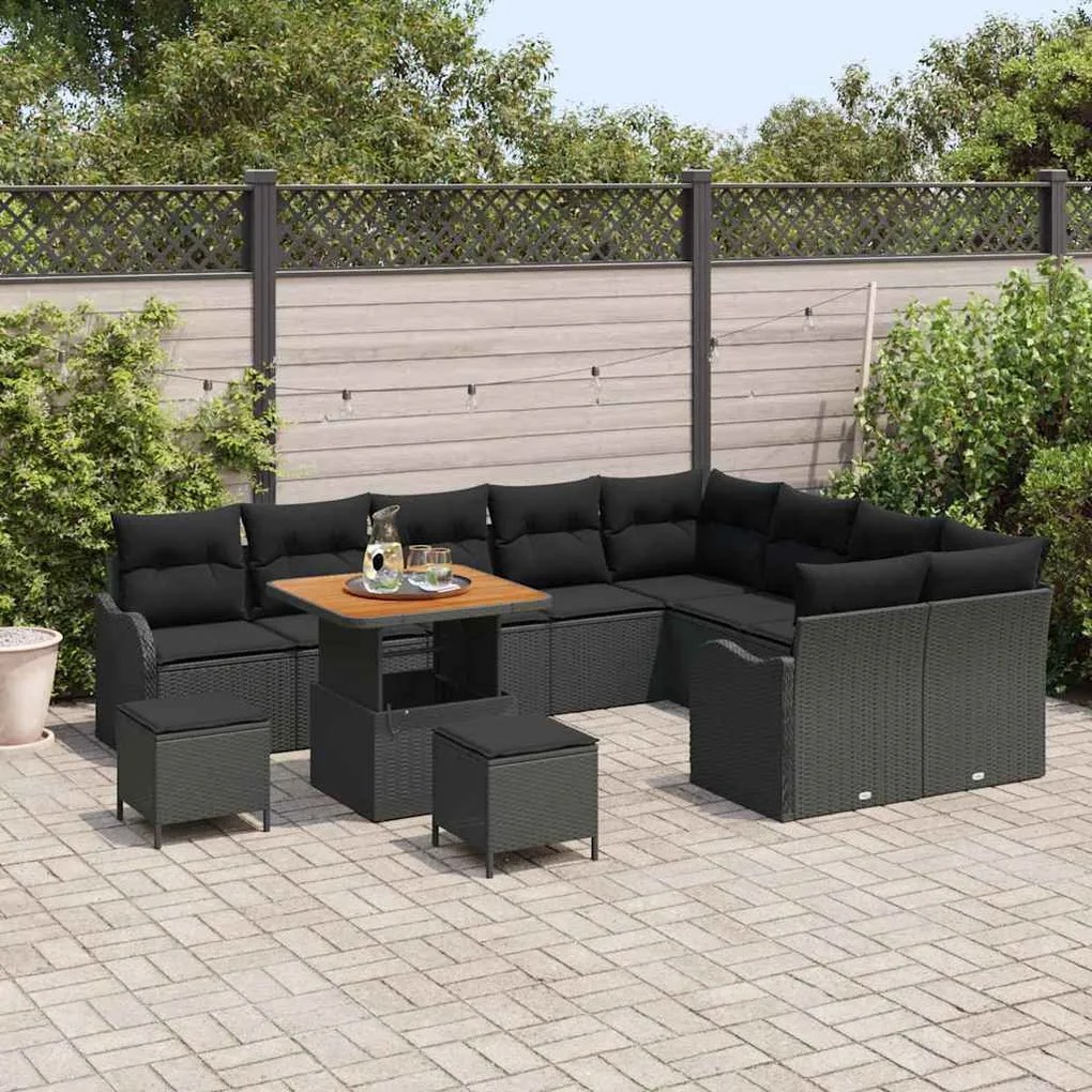 Conjunto de Sofá de Jardim de 12 Peças com Almofadas de Rattan e Polié
