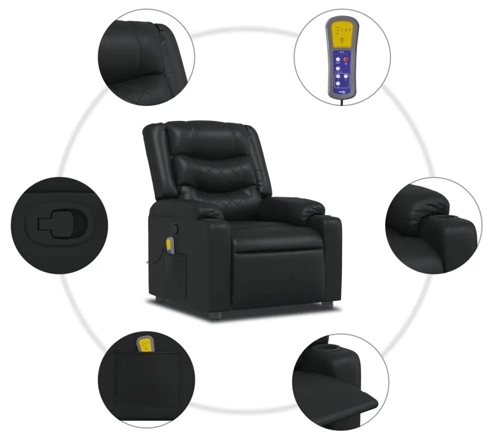 Poltrona de massagens reclinável couro artificial preto