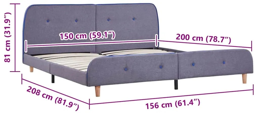 Estrutura de cama sem colchão 150x200 cm tecido cinzento-claro