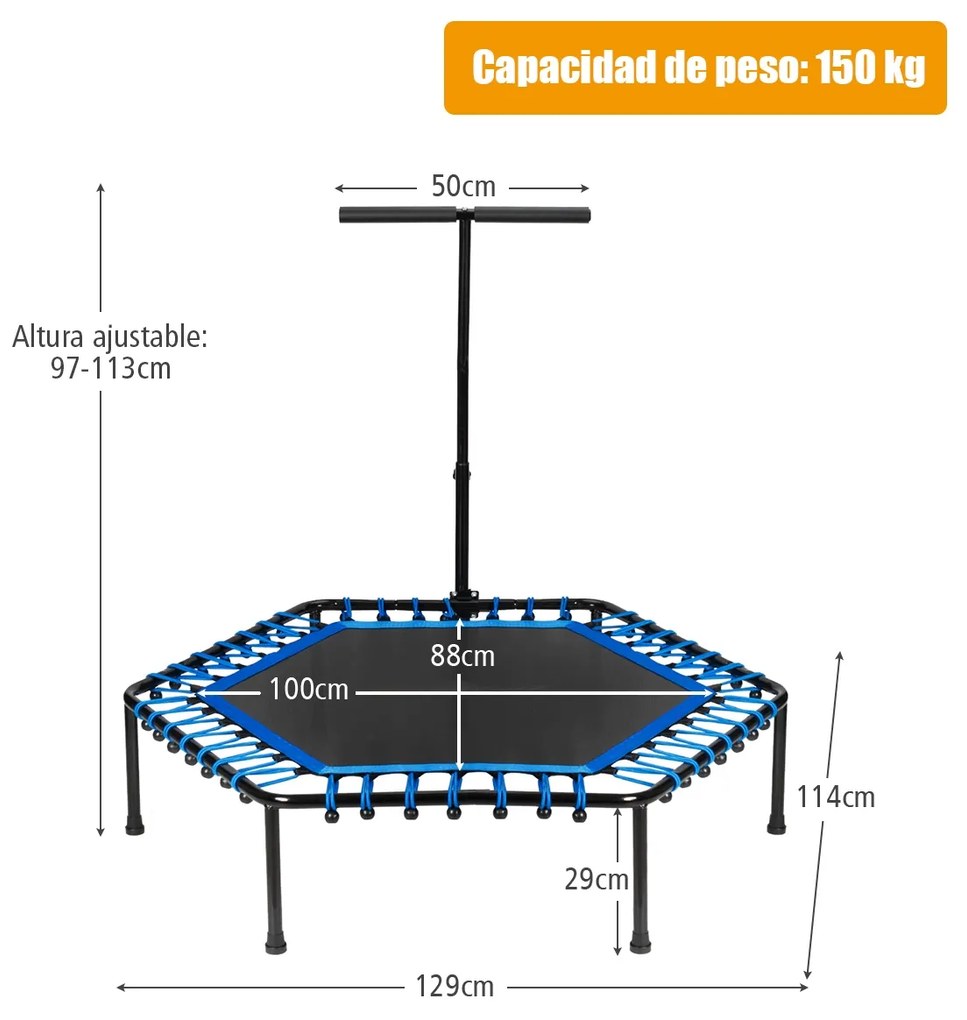 Trampolim de treino de fitness para ginásio com cabo ajustável 129 x 114 x 96-112 cm azul