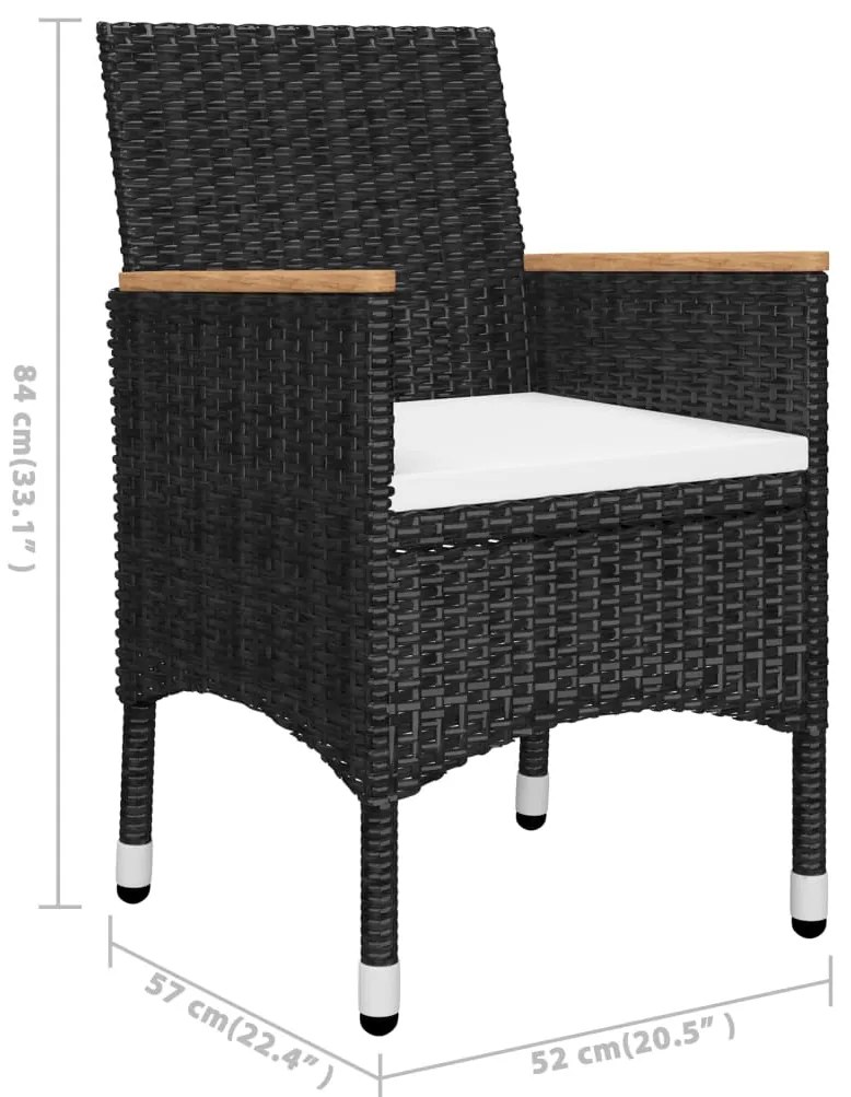 3 pcs conjunto de jantar para jardim preto