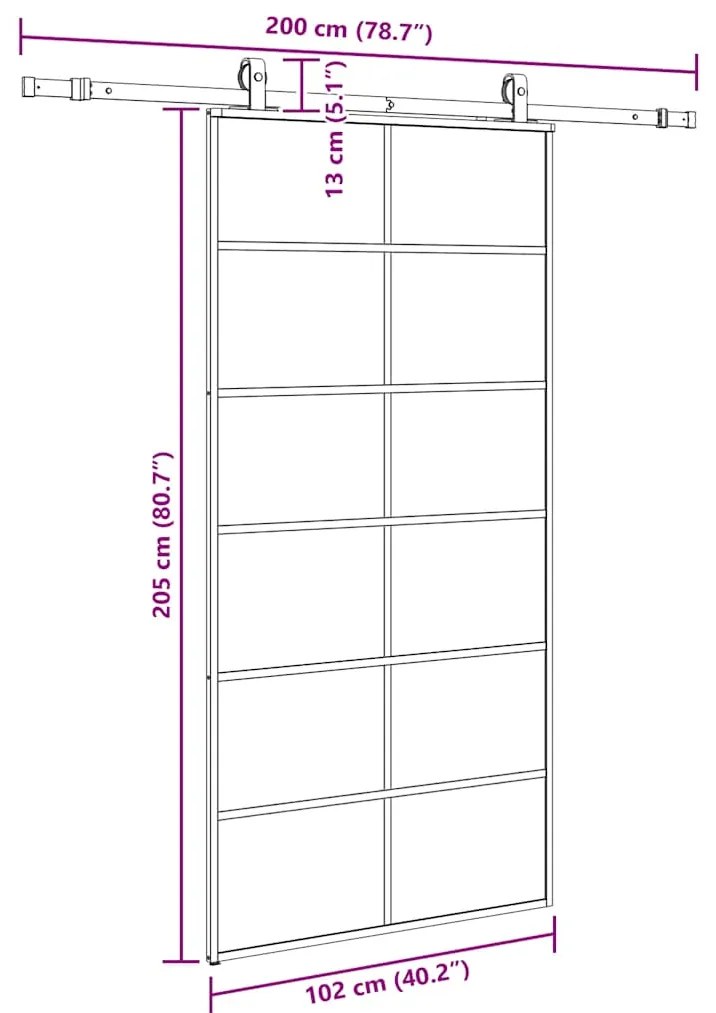 Porta deslizante c/ conj ferragens 102x205cm vidro ESG preto