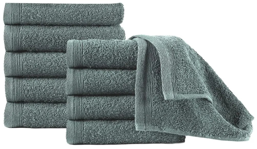 vidaXL Toalhas de hóspedes 10 pcs algodão 450 g 30x50 cm verde