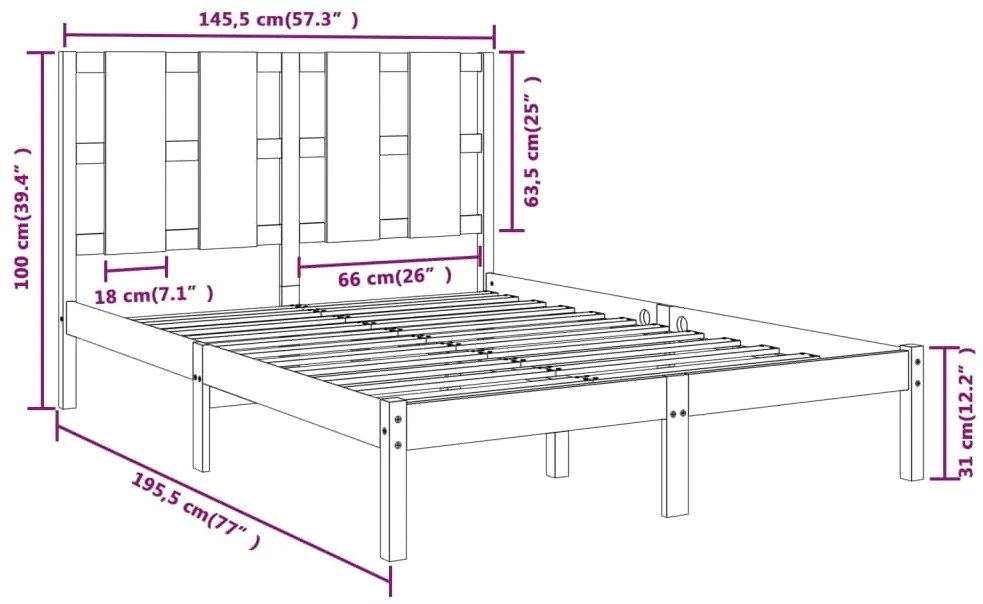 Cama sem colchão 140x190 cm madeira de pinho maciça