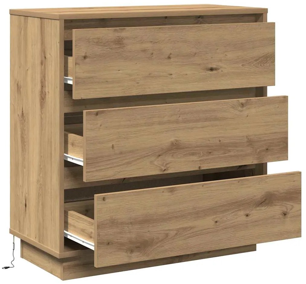 Criado-mudo vidaXL com LED Carvalho Artesanal 71x34,5x75 cm Madeira de