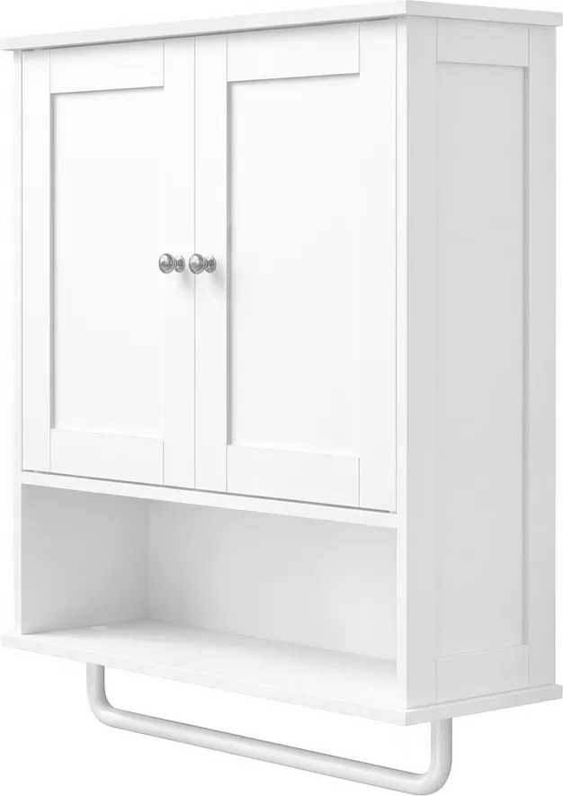 Armário de parede com portas casa banho 20 x 56 x 60 cm, toalheiro e compartimento aberto Branco