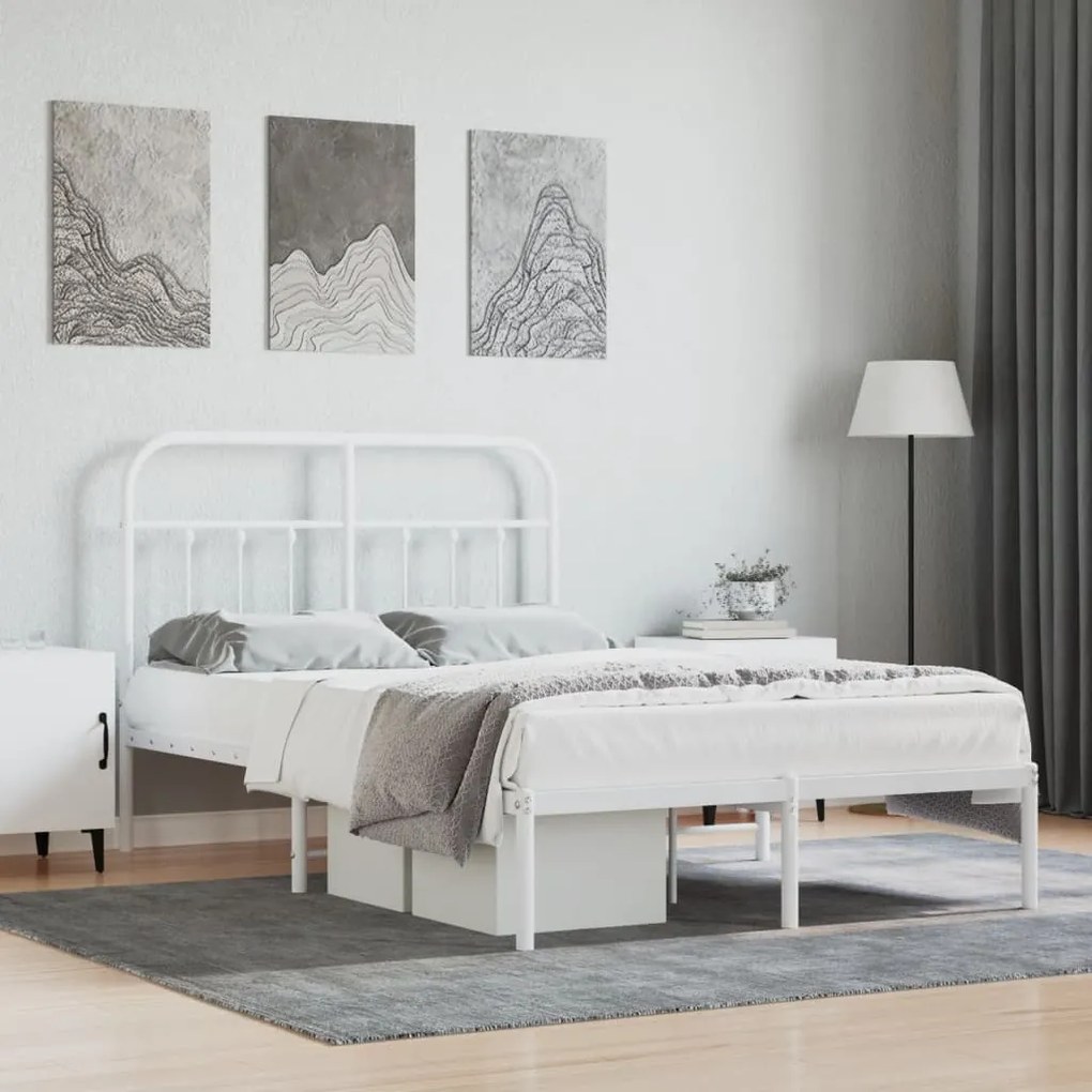 vidaXL Estrutura de cama com cabeceira 120x200 cm metal branco