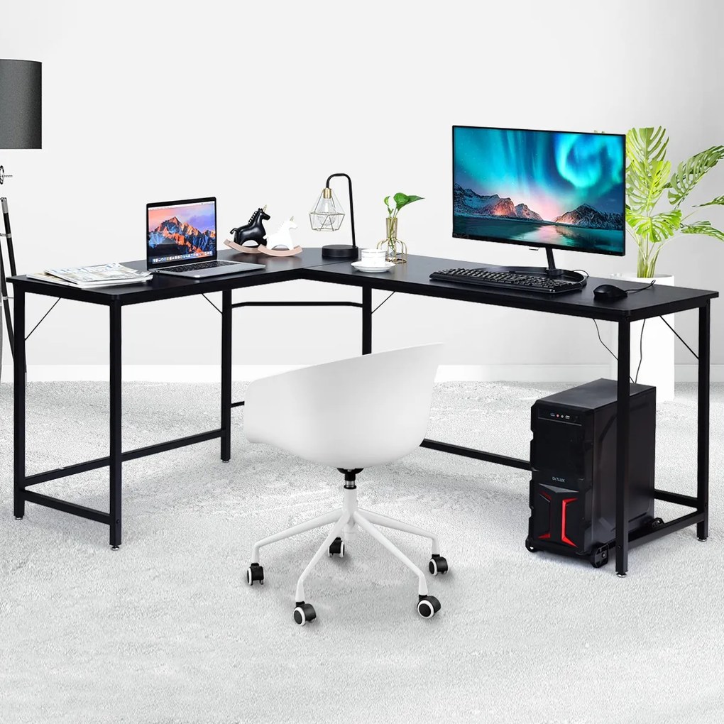 Costway Escritorio Esquinero para Ordenador en Hogar Oficina Mesa de Ordenador en Forma de L 168 x 125 x 74 cm Negro