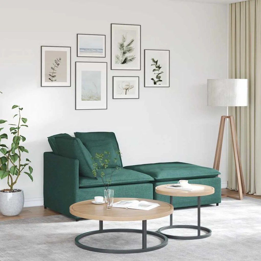 vidaXL Sofá modular com pufes e almofadas tecido verde-escuro
