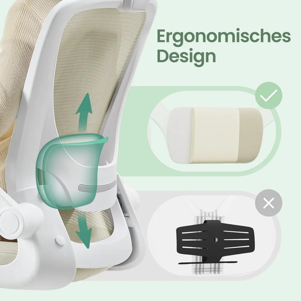 Cadeira de escritório com revestimento em malha e apoio lombar almofadado bege
