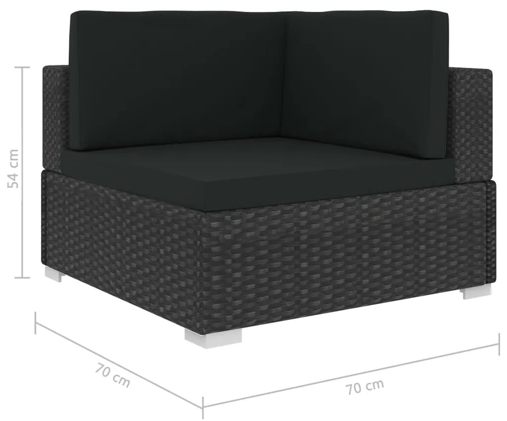 3 pcs conjunto sofás de jardim c/ almofadões vime PE preto