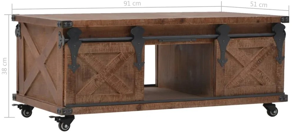 Mesa de centro em madeira de abeto maciça 91x51x38 cm castanho
