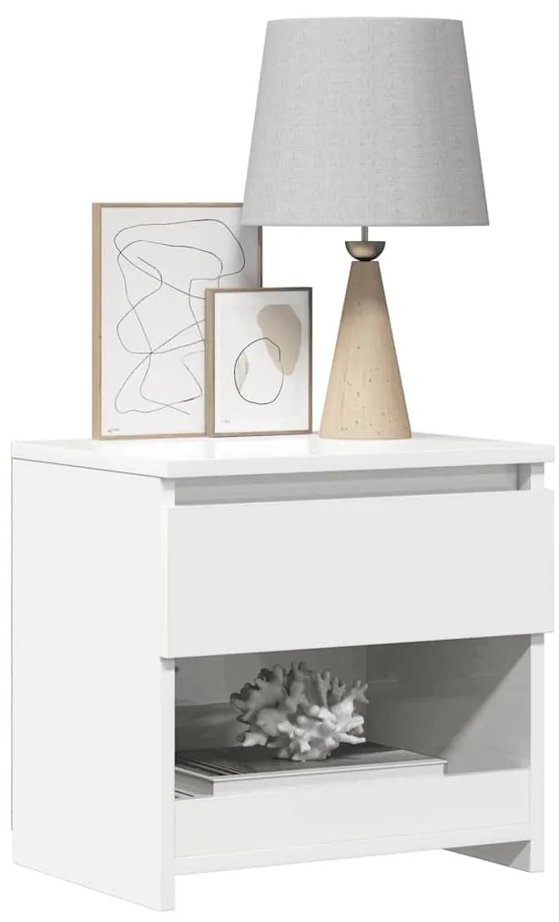 Mesa de cabeceira 40x30x39 cm contraplacado branco brilhante