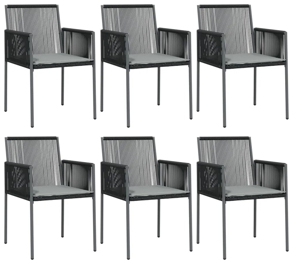 7 pcs conjunto jantar p/ jardim c/ almofadões vime PE/aço preto
