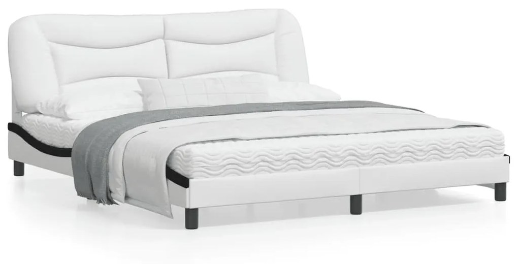 vidaXL Estrutura cama c/ luzes LED 180x200cm couro artif. branco/preto