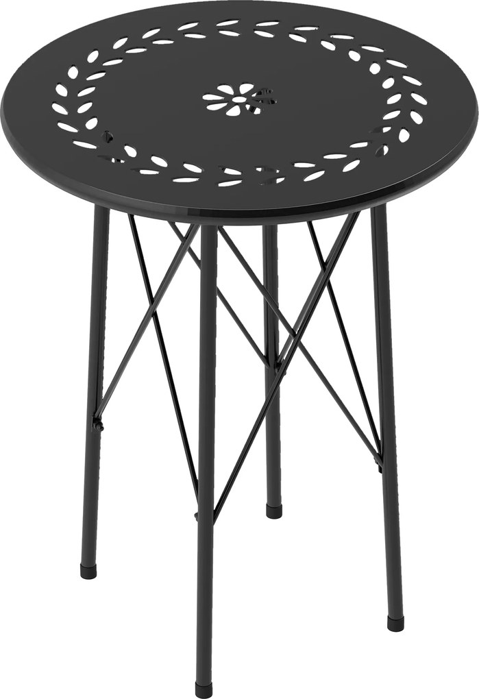 Mesa de Jardim Redonda Mesa de Varanda Ø40x50 cm com Pés Ajustáveis e Estrutura em Forma de X para Exterior e Interior Preto