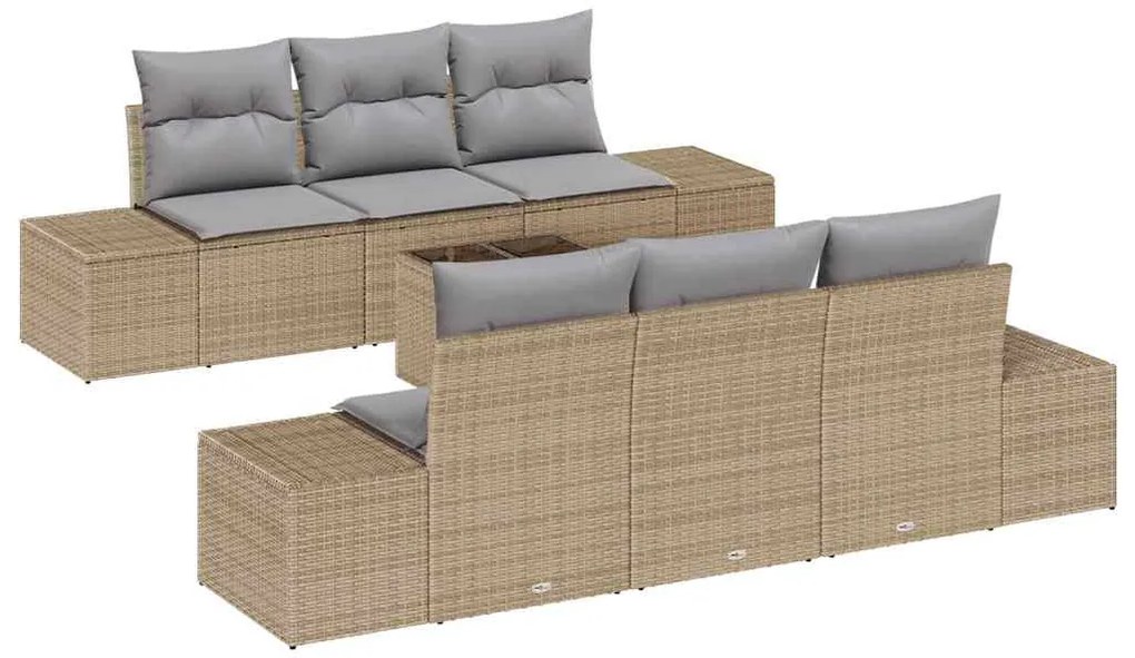 Conjunto de sofá de jardim 7 peças com almofadas bege em rattan sintét