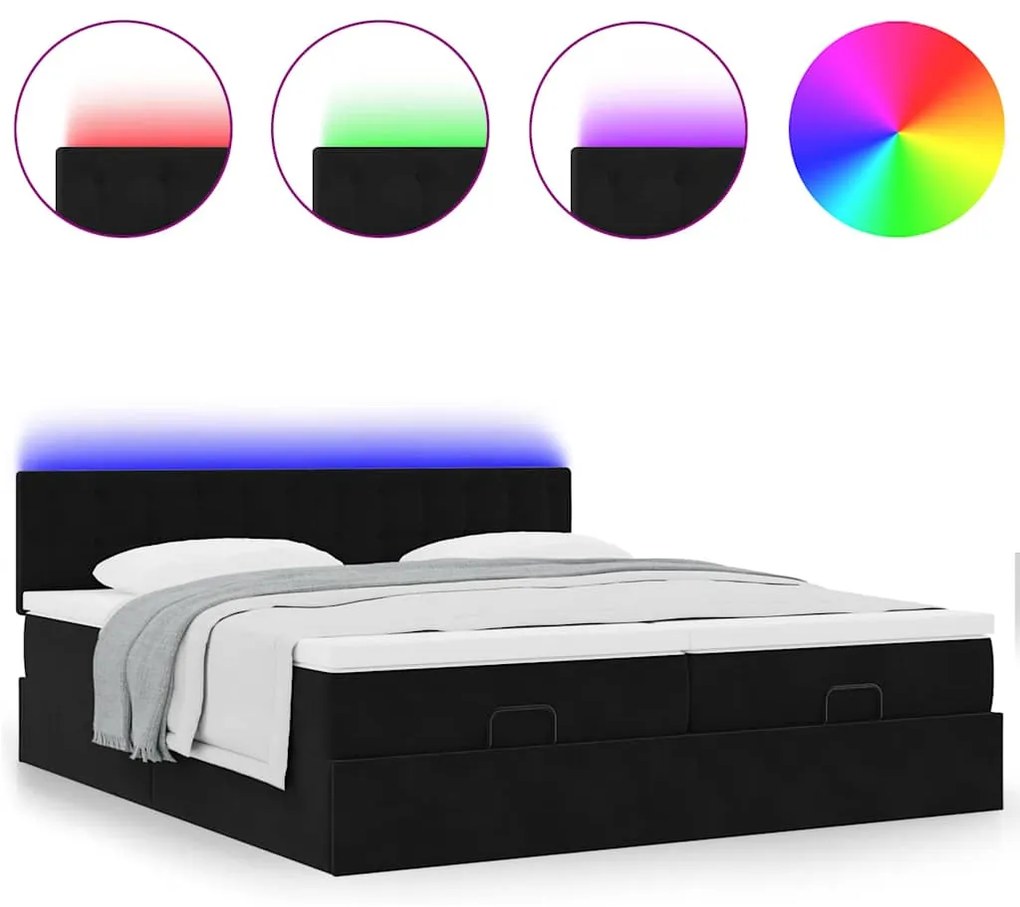 Estrutura de cama otomana com colchões 160x200 cm veludo preto
