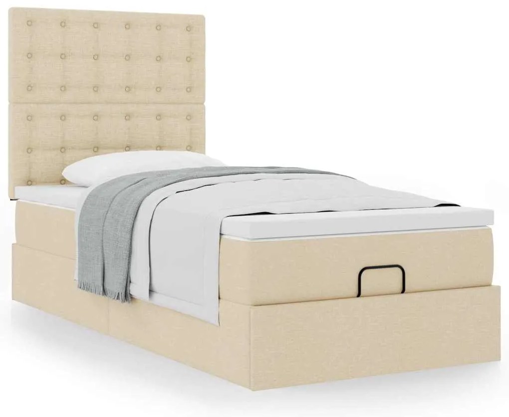 Cama otomana com colchão 100x200 cm tecido creme