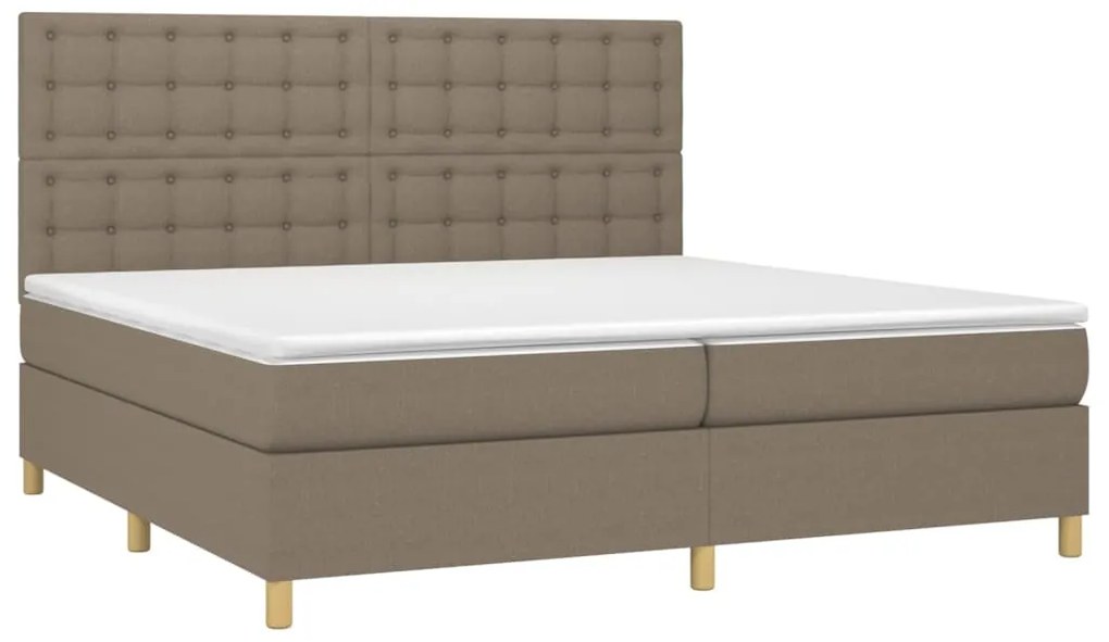 Cama box spring colchão/LED 200x200cm tecido cinza-acastanhado