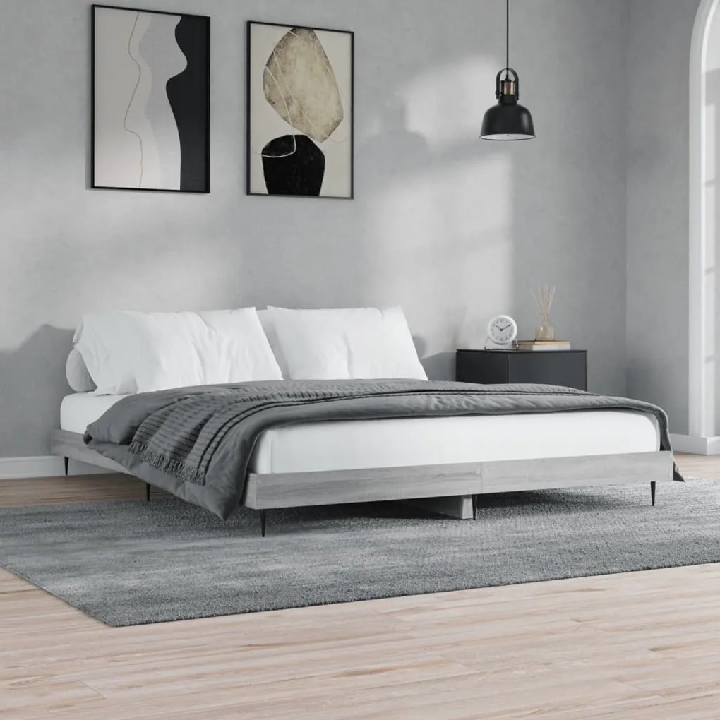 Estrutura de cama 180x200 cm derivados de madeira cinza sonoma