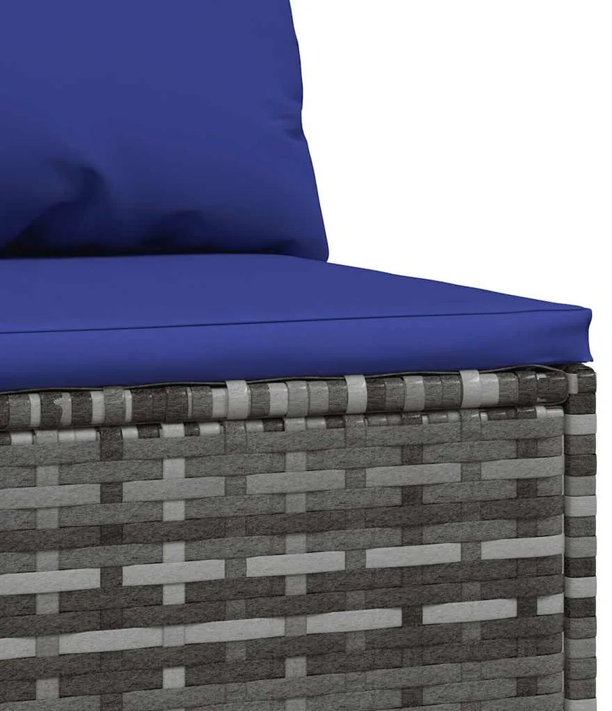 3 pcs conjunto lounge de jardim c/ almofadões vime PE cinzento