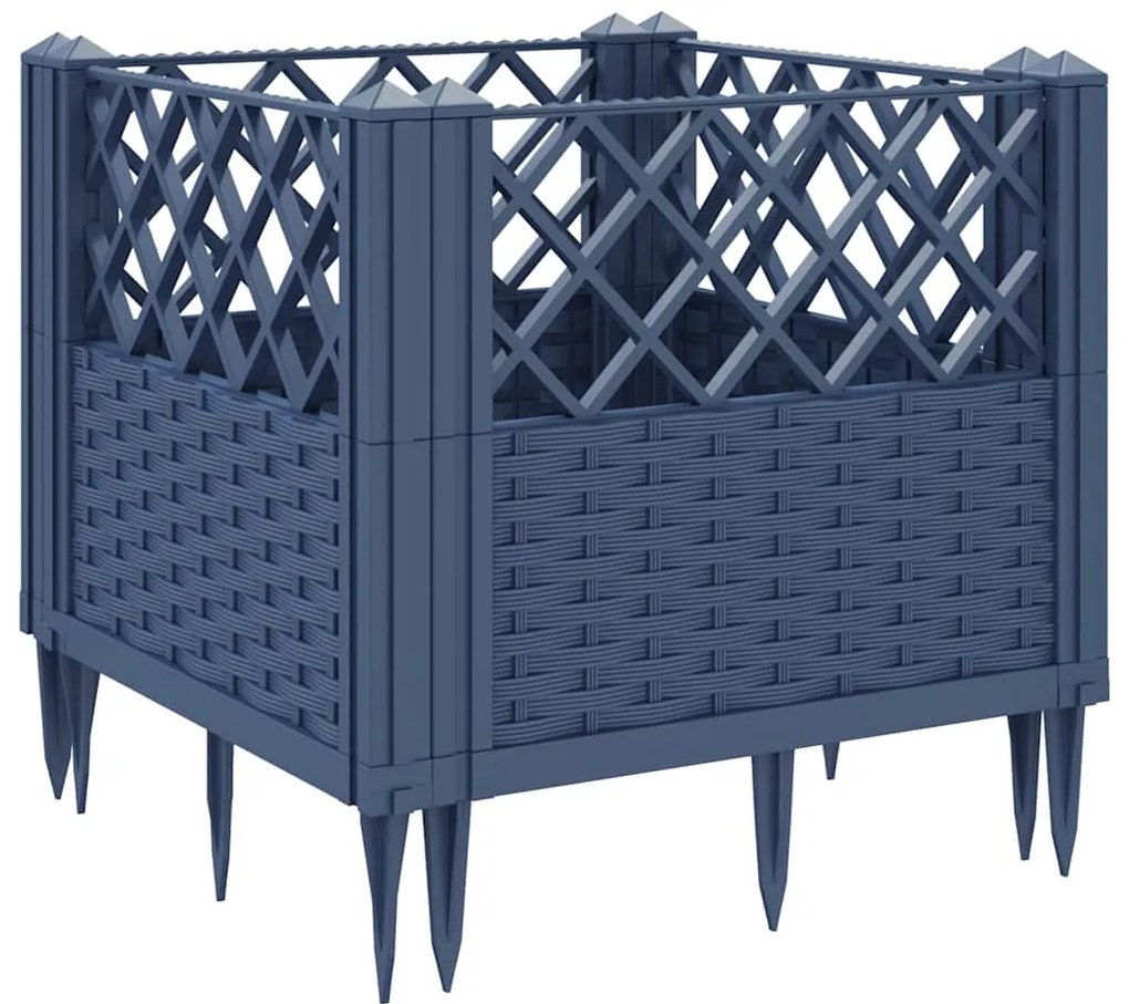 Vaso/floreira de jardim c/ estacas 43,5x43,5x43,5cm PP cinzento azul