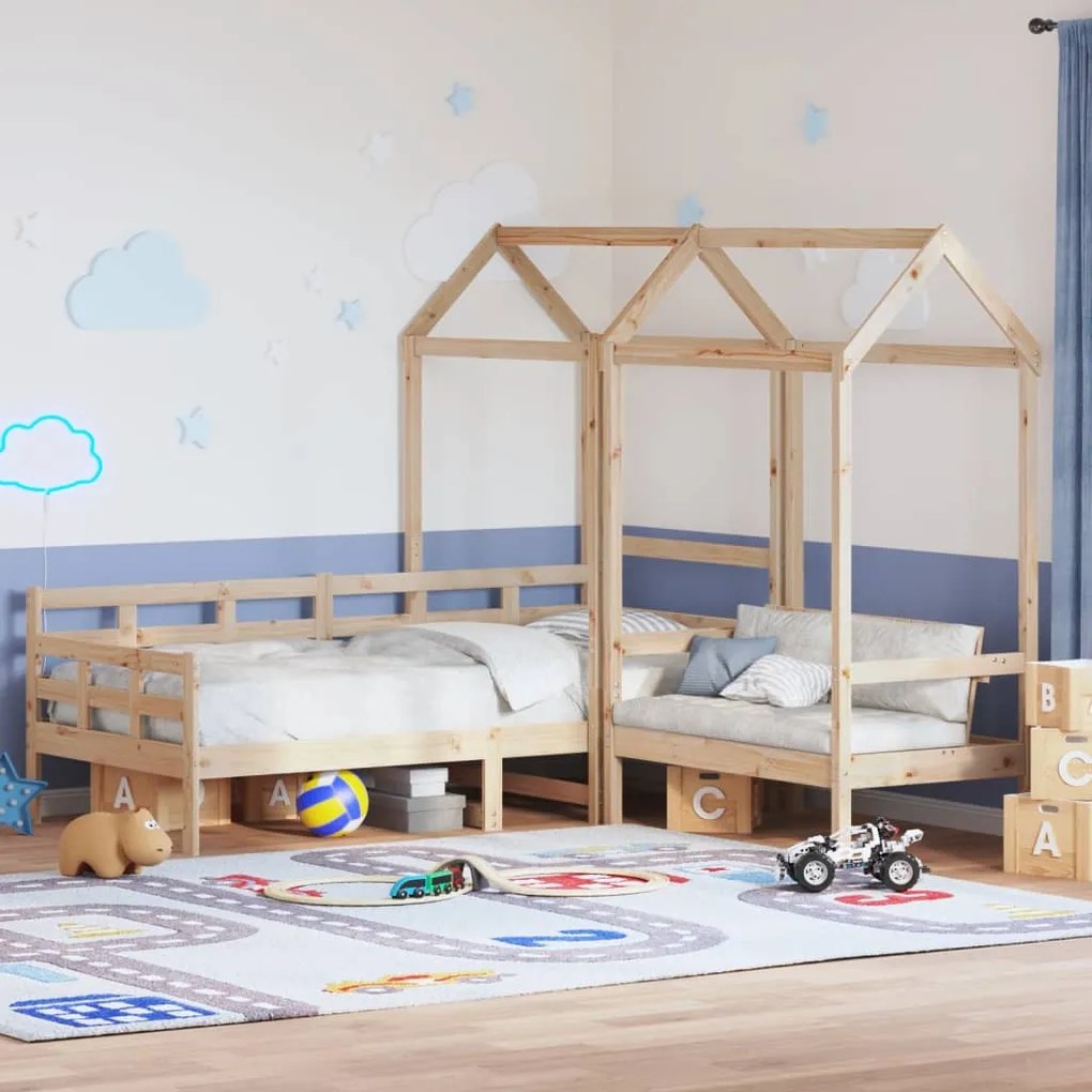 vidaXL Conj. de sofá-cama e banco com telhado 80x200 cm pinho maciço