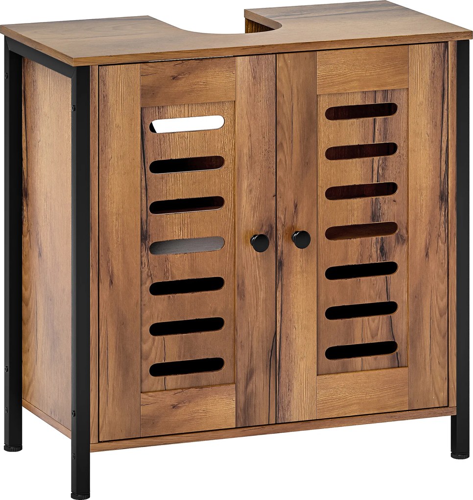 HOMCOM Móvel para Lavatório Pousar 2 Portas de Ripas com Fecho Magnético para Lavatórios sem Pedestal 60x30x60 cm Castanho Rústico | Aosom Portugal