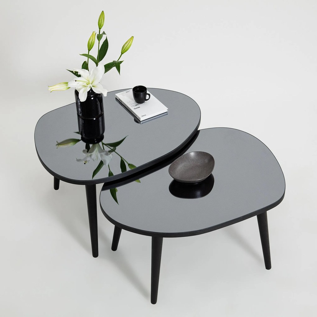 Mesa de Apoio Gusto (2 Peças) - Preto Fumado - 75x38x55cm e 75x41x55cm