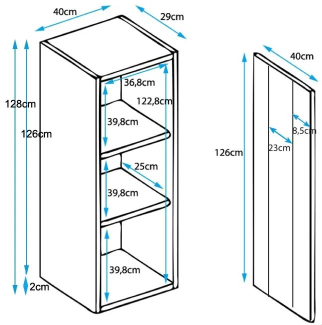 Vitrine Alta Fajões – 40x128 cm – Branco e Preto com LED Azul – Com Pé