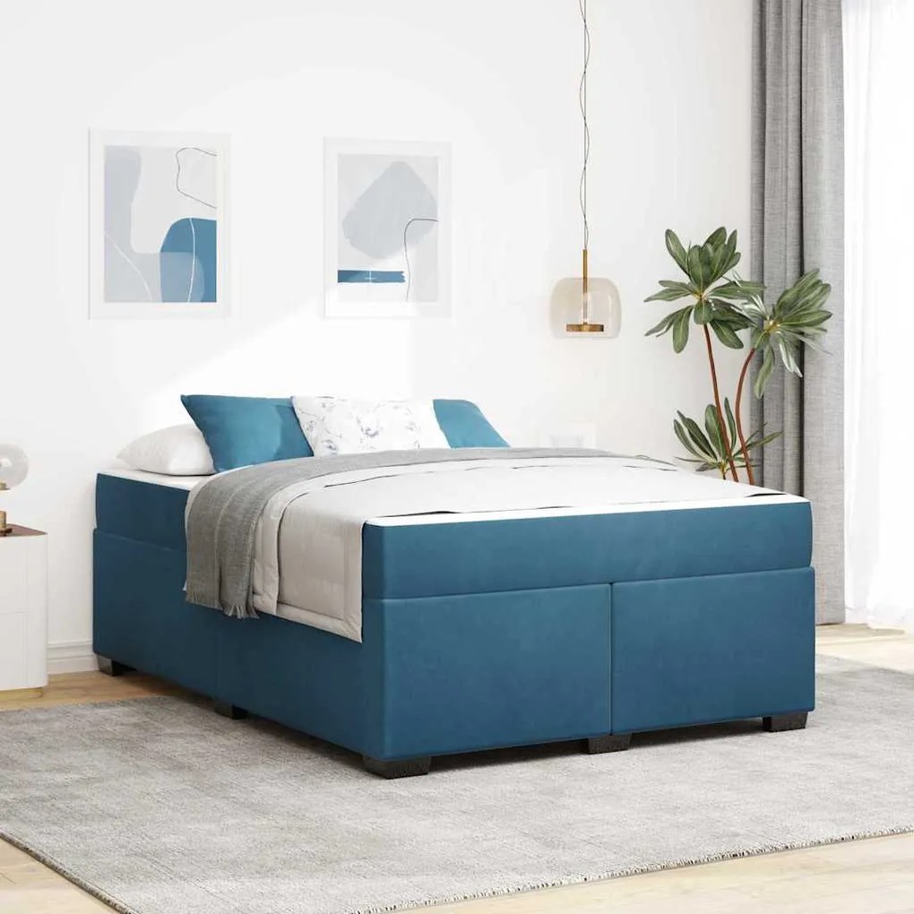vidaXL Estrutura da Cama com colchão Azul Escuro 160 x 200 cm tecido